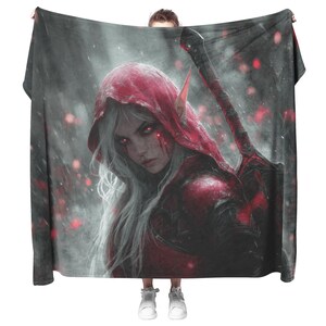Blood Elf Rogue Fleece sherpadeken Gloeiende zilveren dolken Glinsterende mist Kosmische reflecties Stealthy Vet WoW-ontwerp