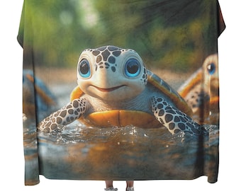 Baby Turtle Fleece Sherpa Blanket, Jungle River Scene