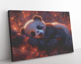 Sleeping Baby Panda Canvas Art: Twilight Nursery Decor