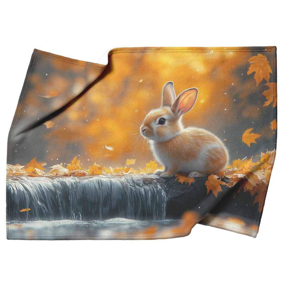 Waterfall Rabbit Arrangement Rabbit Waterfall Fleece Blanket, Golden Autumn Leaves Sherpa Blanket - Etsy