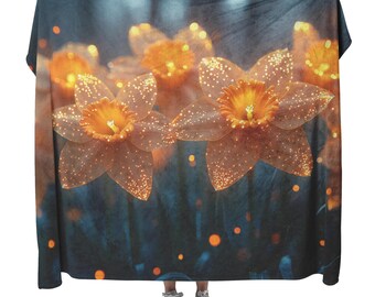 Daffodils Glowing Yellow Flowers Micro Minky Fleece Sherpa Blanket