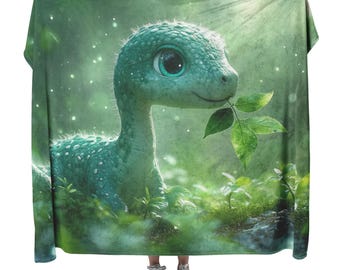 Baby Brachiosaurus Fleece Blanket: Shimmering Pastel Green Dinosaur Throw