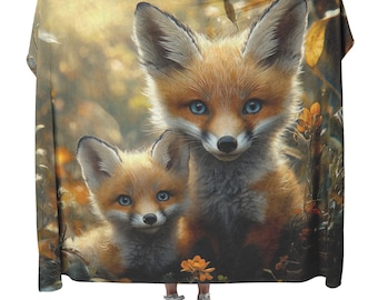 Manta polar de zorro para madre y bebé, diseño de bosque otoñal