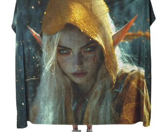 Blood Elf Rogue Fleece Sherpa Blanket Golden Highlights Silver Reflections Stealthy Powerful WoW Design