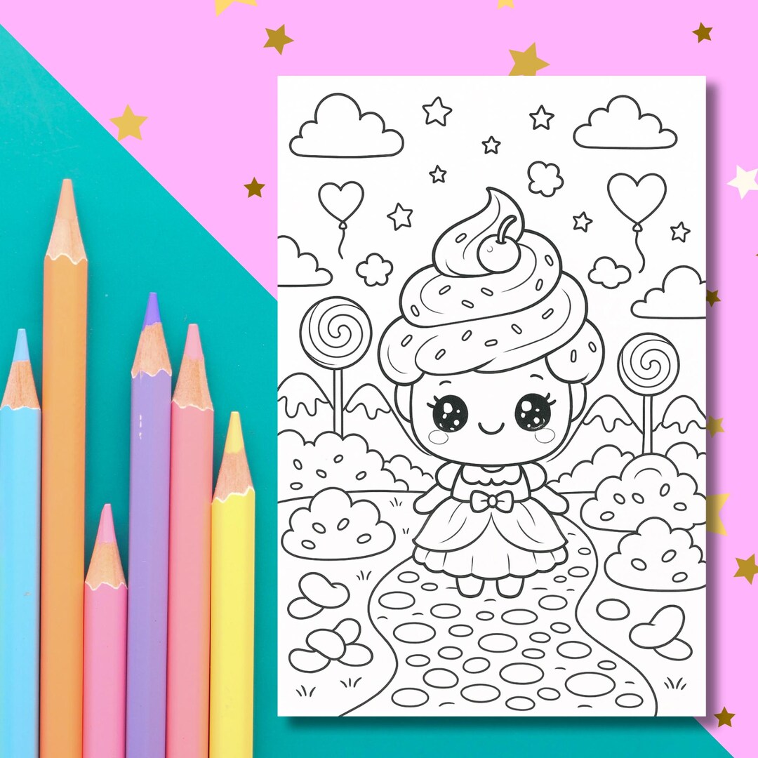 Kawaii Anime Cupcake Princess Coloring Page - Candy Land Printable for ...