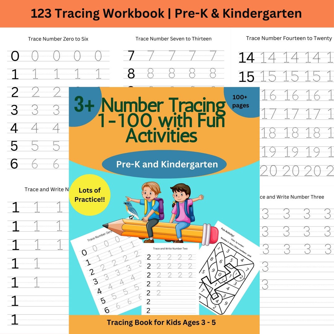 3-in-1 Number Tracing 1 - 100 With Fun Coloring Activity - Etsy