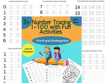 Trazado de números 3 en 1 del 1 al 100 con divertida actividad para colorear