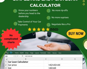 Calculadora de préstamos para automóviles: Herramienta de presupuesto en Excel (Descarga digital)