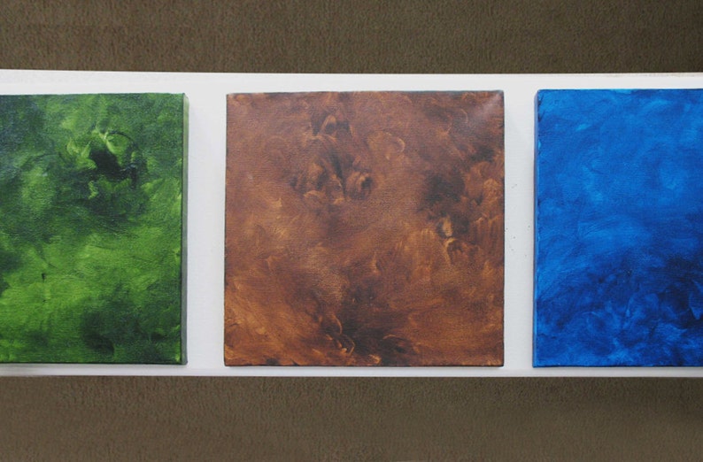 Home Decor Canvas Art Three Large Squares Green Brown Etsy