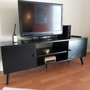 Mid-Century Modern TV Stand, Wooden Entertainment Center for 55-60 Inch TVs, Media Console Table for Living Room, Wooden Stand