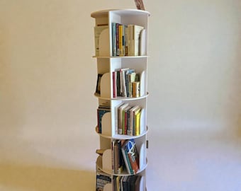 Wooden Rotating 4 Tier Bookshelf Tower, Space Saving Vertical Bookcase, Modern Home Decor, Book Stand