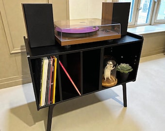 Mid Century Record Player Stand, Beech Wood Vinyl Storage Cabinet, LP Cabinet for 220 Records, Wooden  Turntable Table,