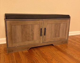 Entryway Wooden Shoe Bench with Padded Seat Cushion, 2-Tier Shoe Rack, Modern Shoe Bench, Shoe Stand,  Stylish Bench For Hallway Furniture