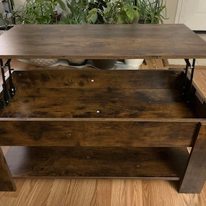 Lift Top Coffee Table with Hidden Compartment & Storage Shelf, Rising Tabletop Dining Table , Wooden Centre table For Living Room