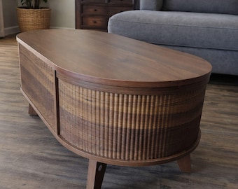 Modern Coffee Table with Hidden Storage, Wood Center Table, Living Room Furniture Small Space Desk