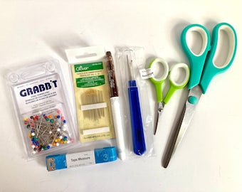 Sewing Kit for Beginners & Sewing Kits: Fabric scissors, pins, needles, fabric marker, tape measure, seam ripper, embroidery scissors