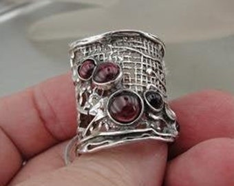 Garnet Ring, 925 Sterling Silver Garnet Stone Ring, Red Gemstone Ring, Gift for Her, Handmade, Israeli Jewelry, Wife Gift for Mother (h 144