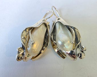 Set di orecchini e ciondolo a forma di fiore in filigrana d'argento sterling vintage - Italia