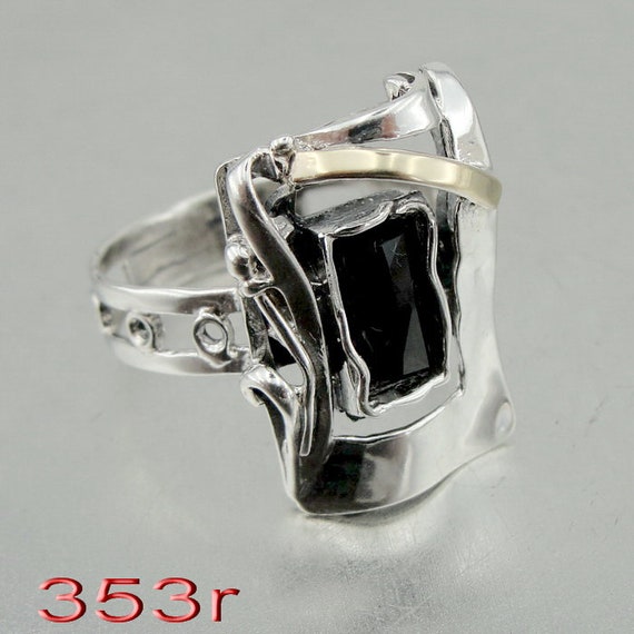Onyx Sterling Silver And 9k Yellow Gold Ring Gemstone Ring Etsy Onyx Sterling Silver And 9k Yellow Gold Ring Gemstone Ring Etsy