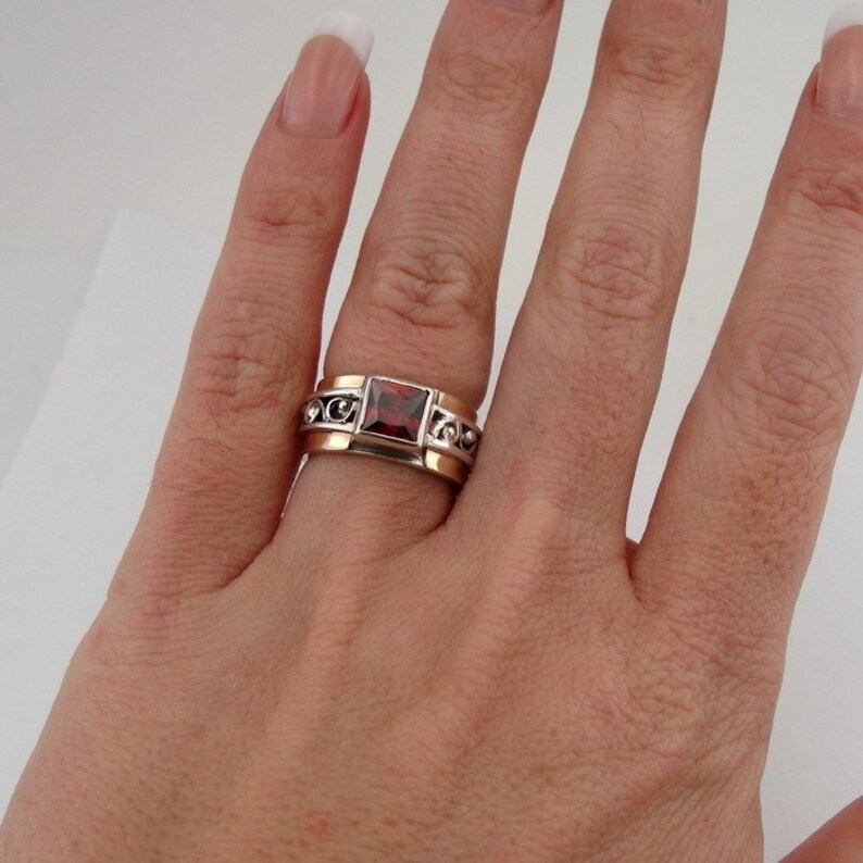 Garnet Ring, 9K Yellow Gold Silver filigree Garnet Ring size 7, Red Stone Ring, Yellow Gold Ring, 9k Garnet Gold Ring s r1662 image 2