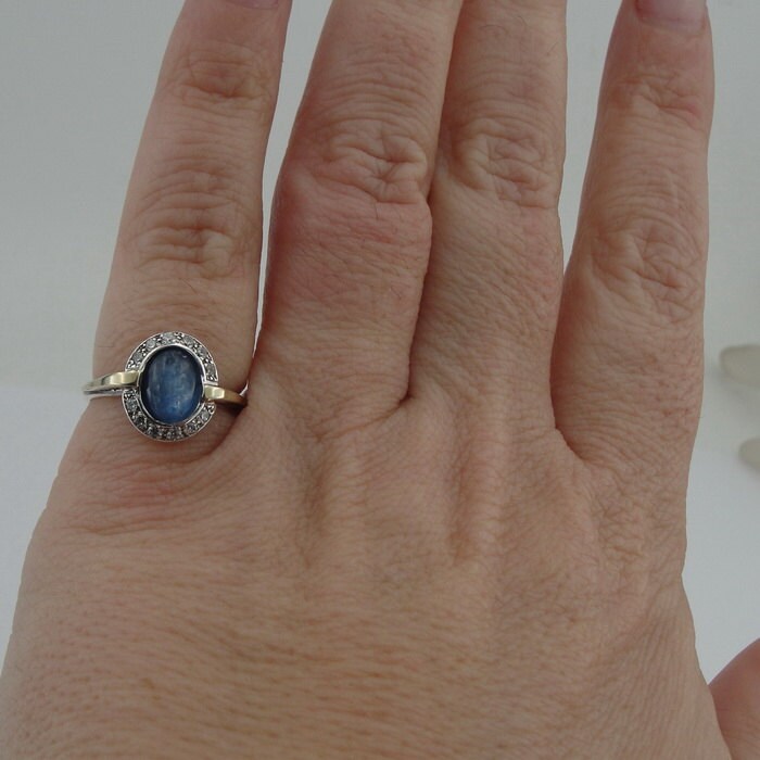 925 Silver Blue Kyanite Ring, Handcrafted 9k Yellow Gold 925 Silver Blue Kyanite Ring, Handcrafted 9k Yellow Gold