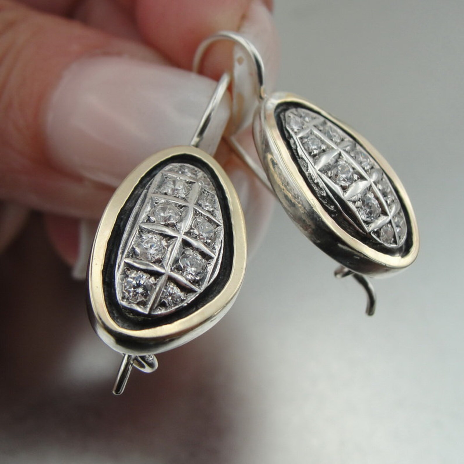 Art Deco Vintage Earrings Long 925 Sterling Silver & 9K Etsy