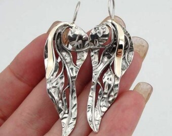 925 silver hand made earrings, Gold earrings, Long Silver earrings, Fine Long earrings, 9K Yellow Gold Earrings, (s e2001