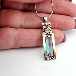 Jewela Art 925 Sterling Silver & 9k Yellow Gold Blue Topaz Pendant, Handmade, Israeli Jewelry jewela, FREE SHIPPING (s p 2516)