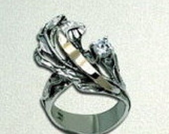 Hand crafted, Massive,  Fine  9K Yellow Gold & 925 Sterling Silver And CZ ring size 8.5 (s r2001)