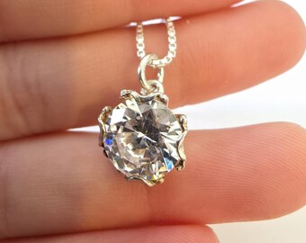 925 runt CZ-hänge, Israeliskt handgjort 925 silver vitt CZ-hänge, födelsedagspresent, israeliska smycken, jewela, (4001p)