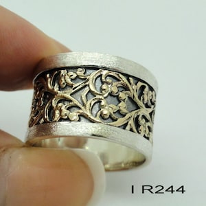 Fine Israel Handmade Elegant Filigree Gold Silver Lace Ring size 7.5 (I r244)