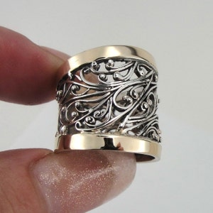Jewela Silver Gold filigree band  (s r11300) handmade, beautiful ring Israeli Jewelry jewela, FREE SHIPPING