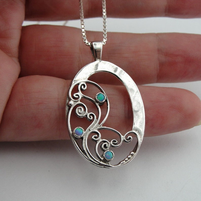 Blue Opal Opal Necklace Blue Stone 925 Silver Filigree Opal Set Birthday Simple Opal Earrings Filigree Opal ring Opal Jewelry Set