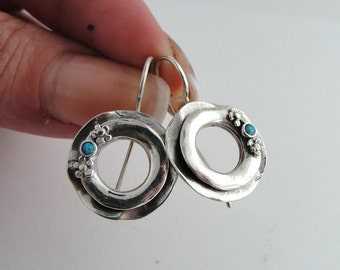 Special Gift Lady Sterling Silver 925 Opal stone flowers Hoop Earrings (e2489)