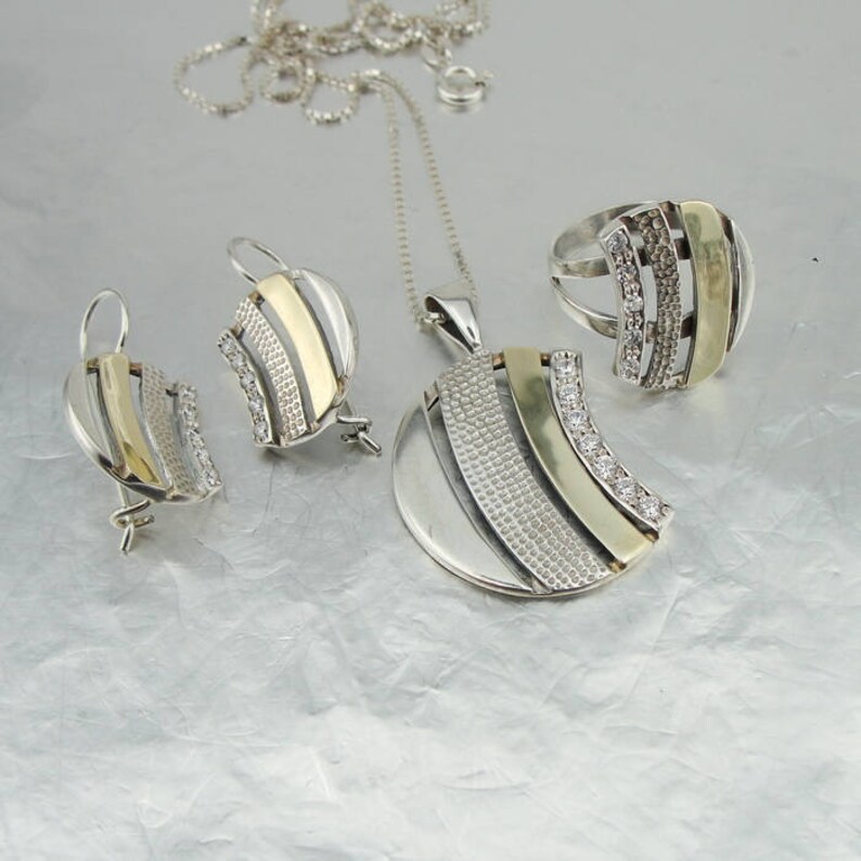 925 Silver 9K Yellow Gold White CZ Earrings Wife Wedding Gift Jewelry Set Bridal Jewelry Free Shipping 2624 Birthday Long Earrings