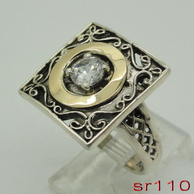 New Israel Smart Modern Art Square Gold Silver White Cz ring sp110 image 5