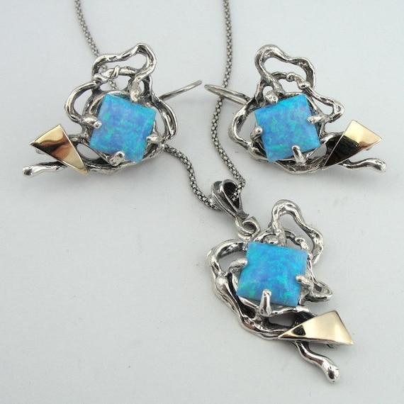 Items similar to Great Handcrafted 9K Yellow Gold Sterling Silver Opal ...