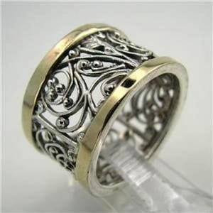 Great Unique Yellow Gold And Silver Filigree Ring size 8 (s r1130 astonishing