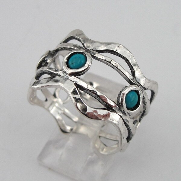 Jewela Hand Crafted Sterling Silver Turquoise Ring size 8 Super Sale (rd r100