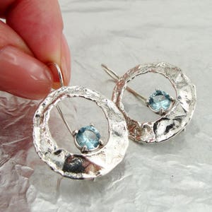 Blue Topaz 925 Silver Earrings, Handmade Round Silver Blue Topaz Earrings, 925 hammered silver topaz earrings, Silver topaz earrings (s 2486