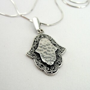 925 Sterling Silver Hamsa pendant with 925 Silver Chain, Handcrafted pendant 16&quot;, Hamsa Necklace, Israeli Jewelry jewels, FREE SHIPPING 1241