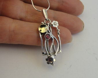 Garnet Silver and Gold Pendant without chain