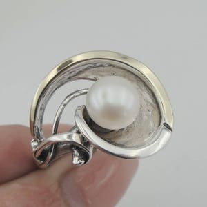 Pearl 925 silver ring, Silver and Gold ring, White Pearl Ring, Yellow gold Pearl Ring, ring size 7, Fine ring, White Pearl Ring (ms 344r)