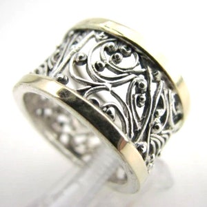Jewela Unique Silver Gold Filigree Ring (s r1130) Israeli Jewelry jewela, FREE SHIPPING