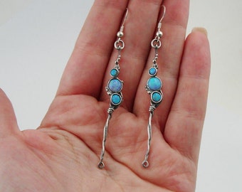 Hadar NEW Long Sterling  Silver Opal Earrings (H 2101)y