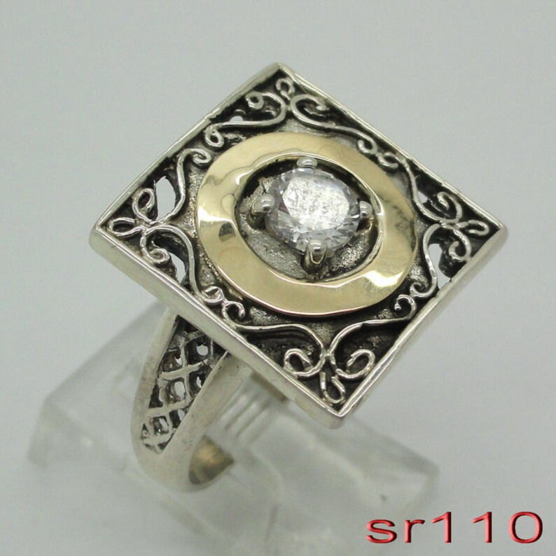 New Israel Smart Modern Art Square Gold Silver White Cz ring sp110 image 4