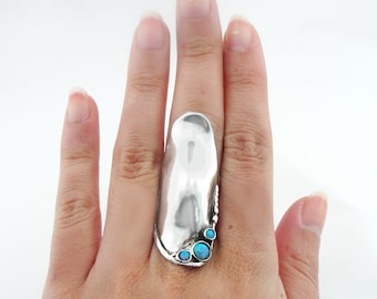 Opal 925 Sterling Silver Ring, Hand Crafted Art Opal Ring, Long Opal Ring, Gemstone Silver Ring, Ring size 8, Gift for Mom, October  (h 105
