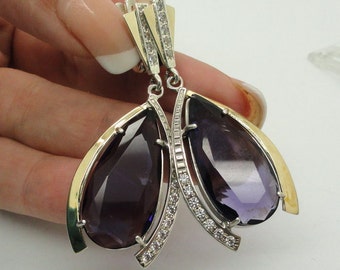 Amazing 9K Gold 925 Sterling Silver Massive purple & White CZ Drop earring(se2566)