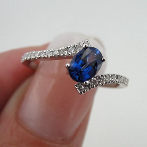 Items similar to New 14k White Gold Diamond And Sapphire Ring size 7 ...