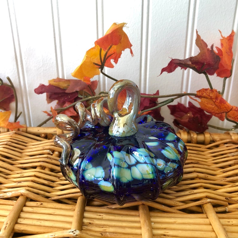 Blue & Gold Glass Pumpkin | Etsy